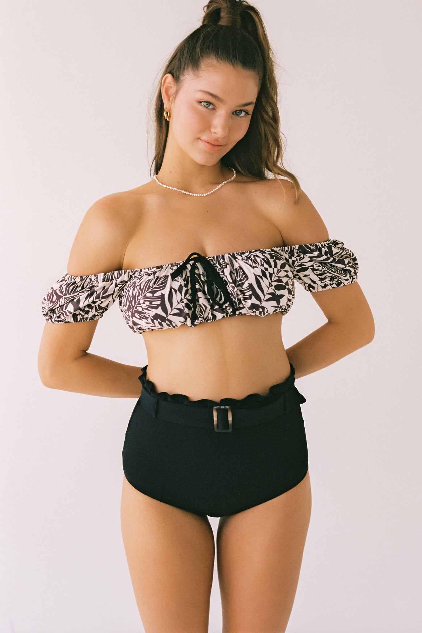 Bailey Puff Sleeve High Waist Belted Bikini Set