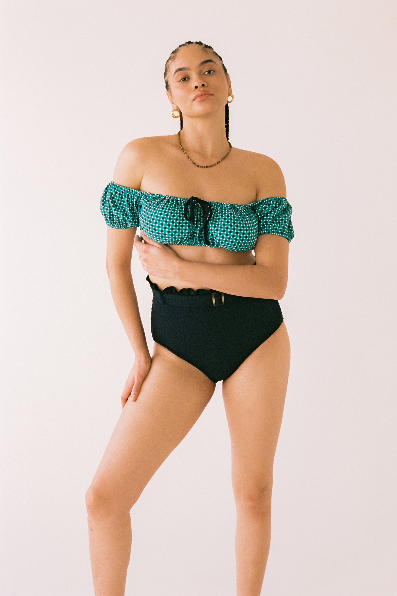 Gina Puff Sleeve High Waist Belted Bikini Set