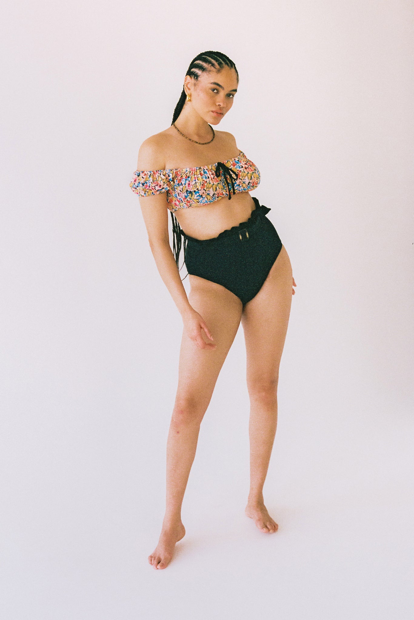Janey Puff Sleeve High Waist Belted Bikini Set