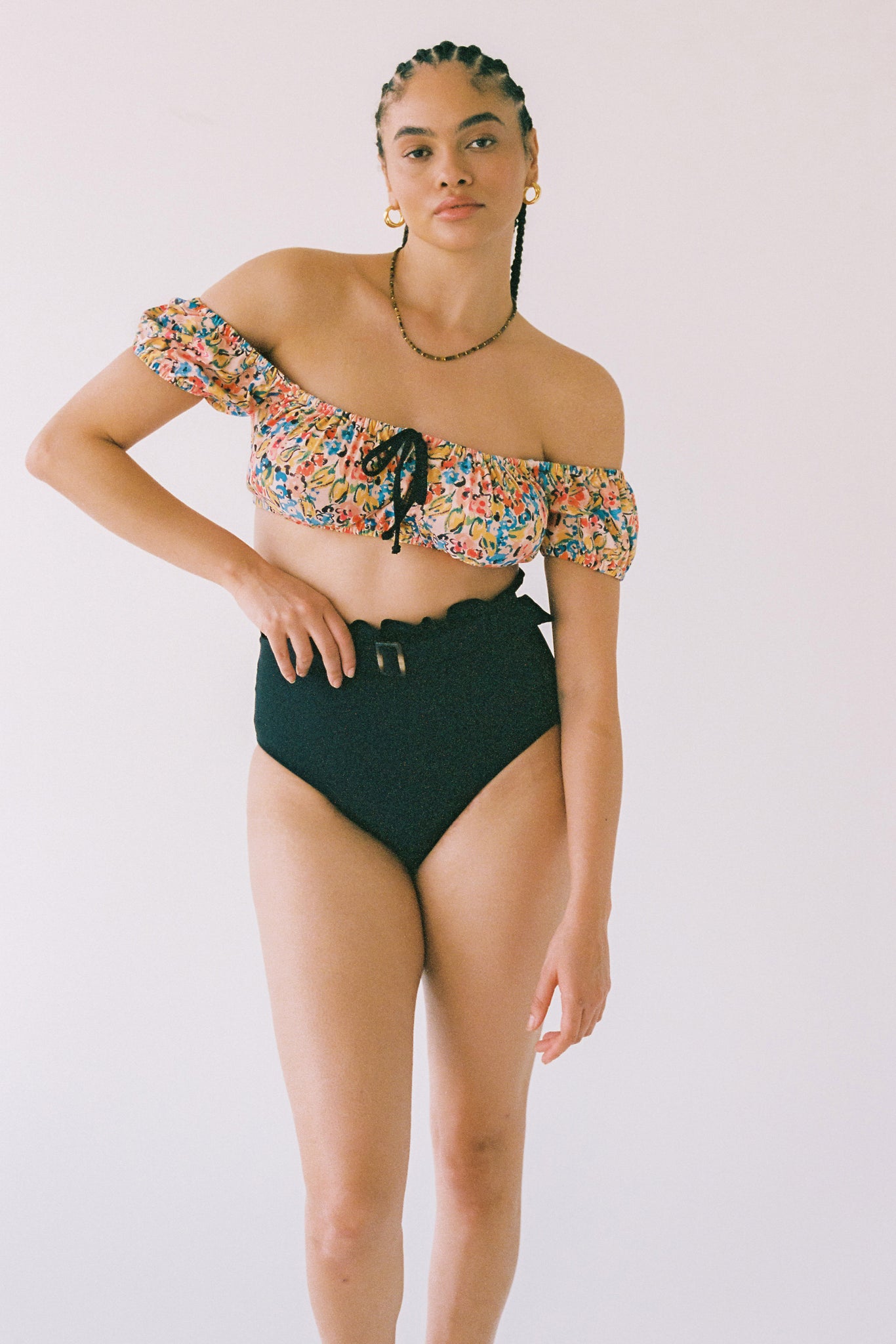 Janey Puff Sleeve High Waist Belted Bikini Set