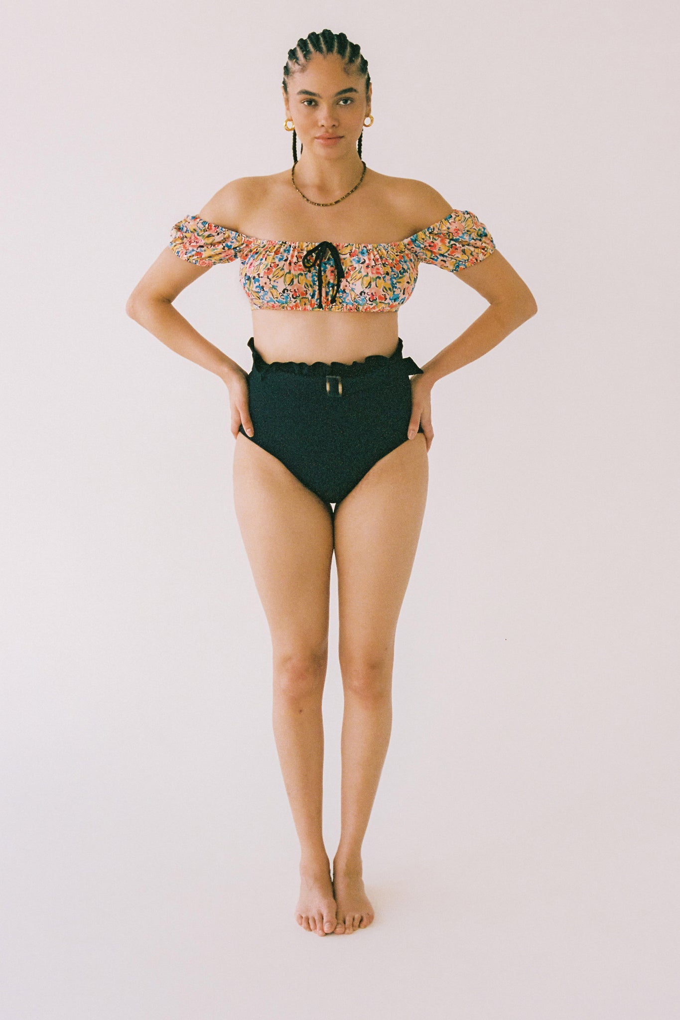 Janey Puff Sleeve High Waist Belted Bikini Set